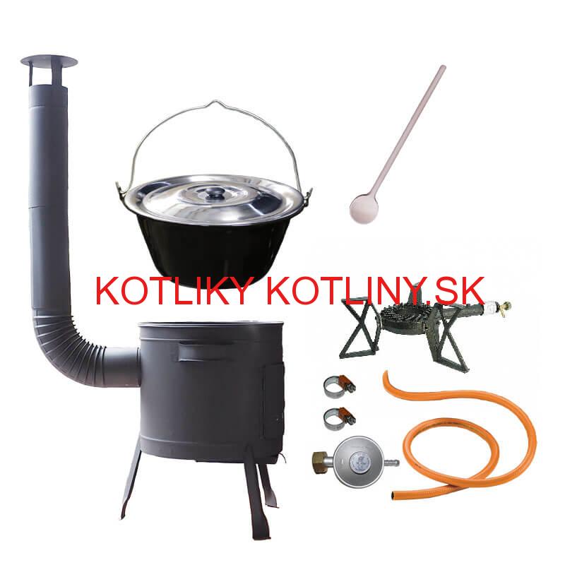 Smaltovaný kotlík (1,2 mm) 25 L + liatinový horák 5,5 kW + nízka kotlina 42 PLUS 600 + nerezová pokrievka INOX