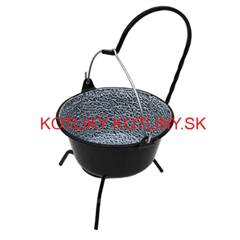 Servírovací kotlík na guláš smaltovaný čierny 0,8 l + stojan