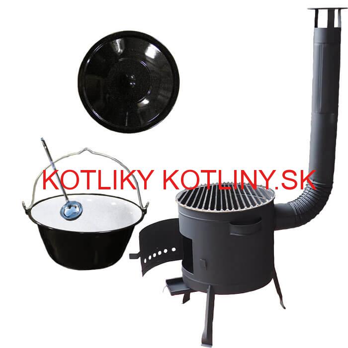 Smaltovaný kotlík 25 L + Nerezový rošt 45 cm + nízka žiaruvzdorná kotlina 42 cm PLUS 600