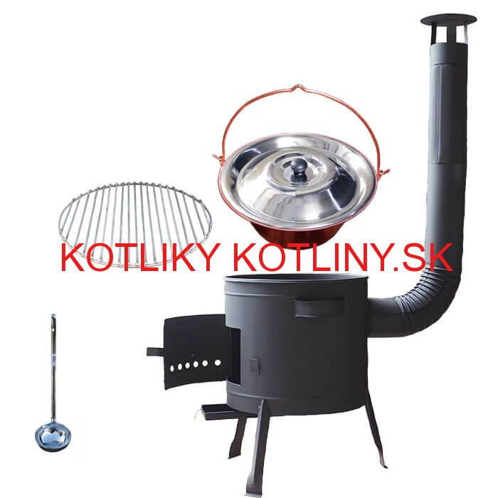 Medený kotlík 20 L (1,2 mm) + Nerezový rošt 45 cm + nízka žiaruvzdorná kotlina 42 cm PLUS 600