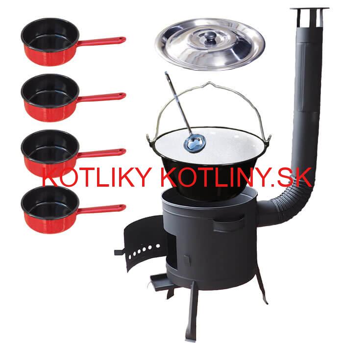 Smaltovaný kotlík 30 L + smaltované rajnice 4 ks + nízka žiaruvzdorná kotlina 45 cm PLUS 600
