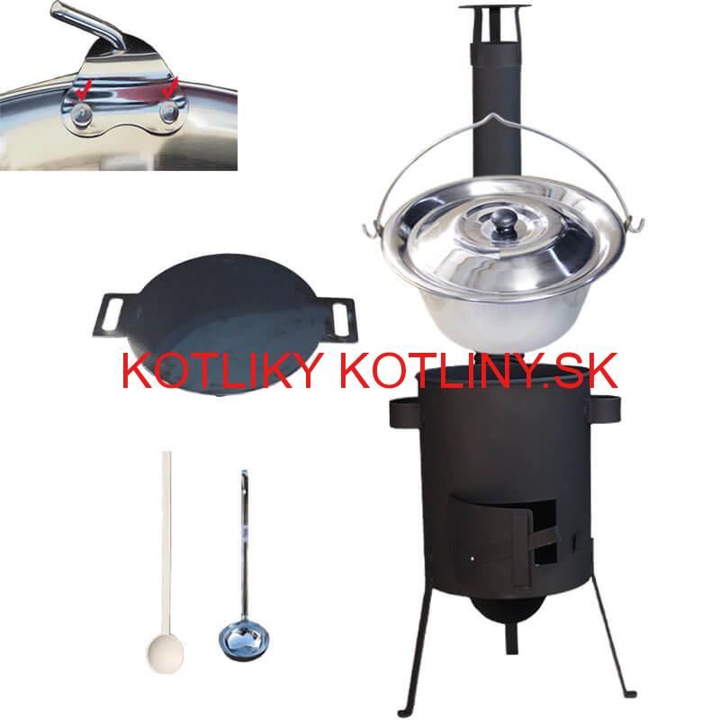 Nerezový kotlík 15 L (0,8 mm) s nitmi + železná panvica 38 cm UNI + kotlina 36 cm PLUS 600 4 MM