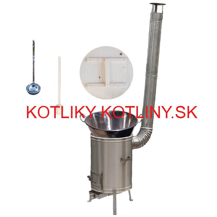 Zabíjačkový nerezový kotol 100 L + nerezová kotlina 60 cm + vareška a naberačka