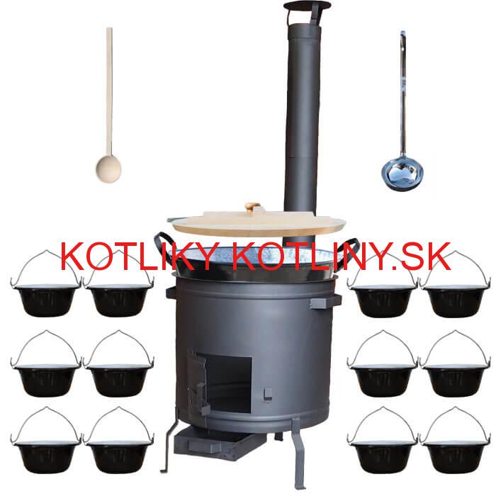 Smaltovaný kotol 100 L + servírovacie kotlíky (24 ks) vareška a naberačka PLUS 600
