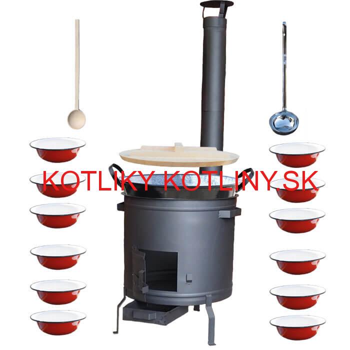Smaltovaný kotol 100 L + smaltované taniere + vareška a naberačka PLUS 600 PLUS 600