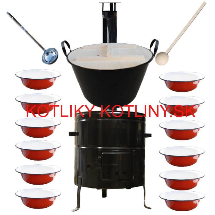Smaltovaný kotol 100 L + smaltované taniere 12 ks + vareška a naberačka BIG PARTY