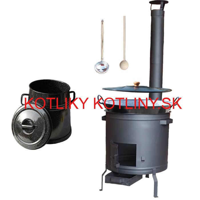Smaltovaný kotol 70 L + žiaruvzdorná kotlina 53 cm PLUS 600 + Nádoba na masť 10 L