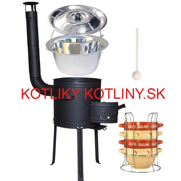 Nerezový kotlík 22 L (0,8 mm) INOX + misky na guláš 4 ks + žiaruvzdorná kotlina 42 PLUS 700