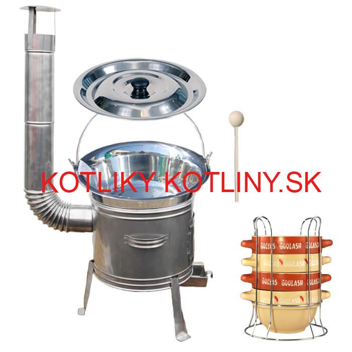 Nerezový kotlík 22 L (0,8 mm) INOX + misky na guláš 4 ks + nerezová kotlina 42 cm TOPLUX