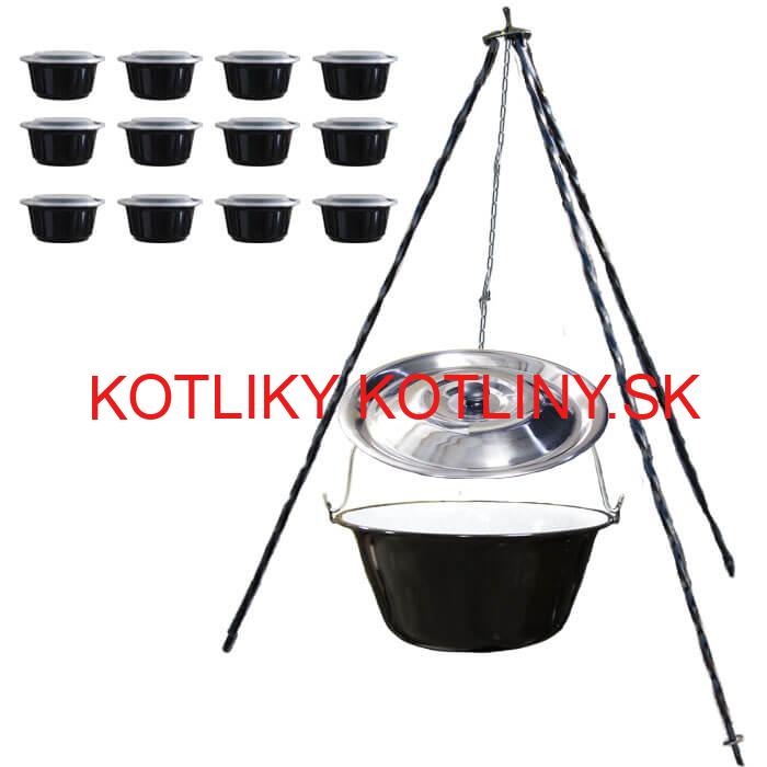 Smaltovaný kotlík 16 L + pokrievka + stojan + misky 12 ks