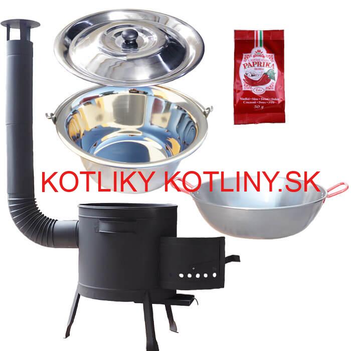 Nerezový kotlík 22 L (0,8 mm) INOX + Panvica PAELLA (WOK) 45 cm + sladká paprika 50 g + nízka kotlina 42 PLUS 600