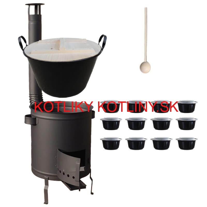 Smaltovaný kotol 100 L + hrubostenná kotlina 60 cm (1,5 mm) STRONG PLUS 600 + misky 12 ks