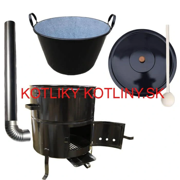 Zabíjačkový smaltovaný kotol 70 L + kovová kotlina 56 cm + dymovod