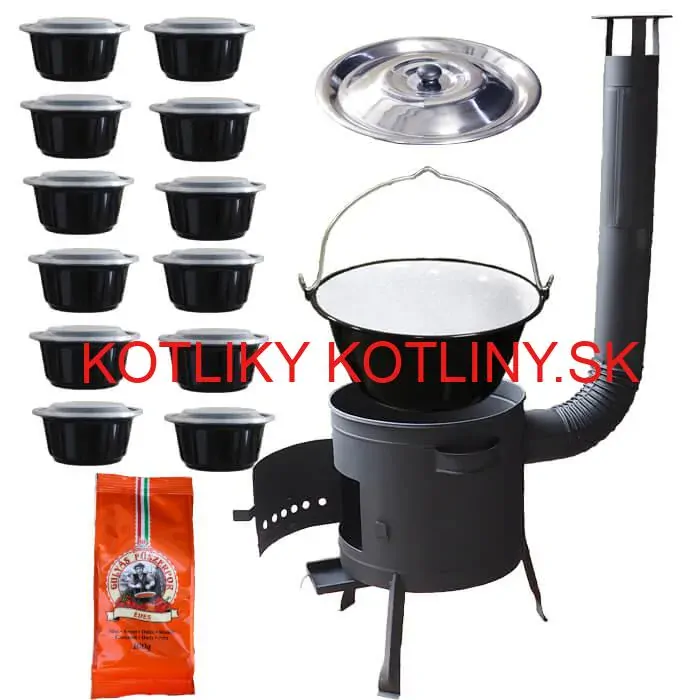 Smaltovaný kotlík 22 L (1,2 mm) + hrubostenná (1,5 mm) žiaruvzdorná kotlina BALKY STRONG 42 PLUS 600 + misky 12 ks + paprikové korenie na guláš 100 g