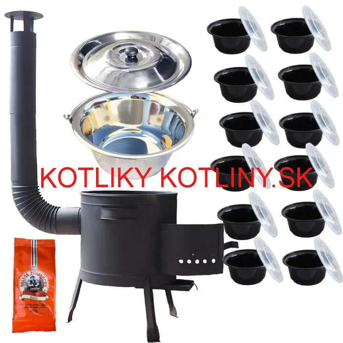 Nerezový kotlík 22 L (0,8 mm) INOX + hrubostenná (1,5 mm) žiaruvzdorná kotlina BALKY STRONG 42 PLUS 600 + misky 12 ks + paprikové korenie na guláš 100 g