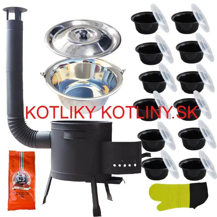 Nerezový kotlík 22 L (0,8 mm) + misky 12 ks + nízka žiaruvzdorná kotlina (1,5 mm) 42 PLUS 600