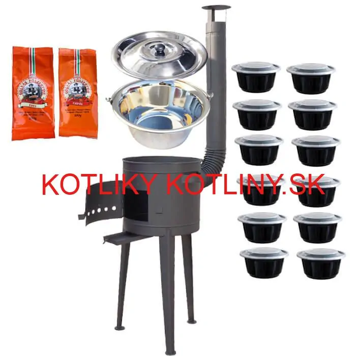 Nerezový kotlík 22 L (0,8 mm) INOX + vysoká žiaruvzdorná  kotlina 42 cm PLUS 600 + misky 12 ks + 2 x korenie na guláš 100 g