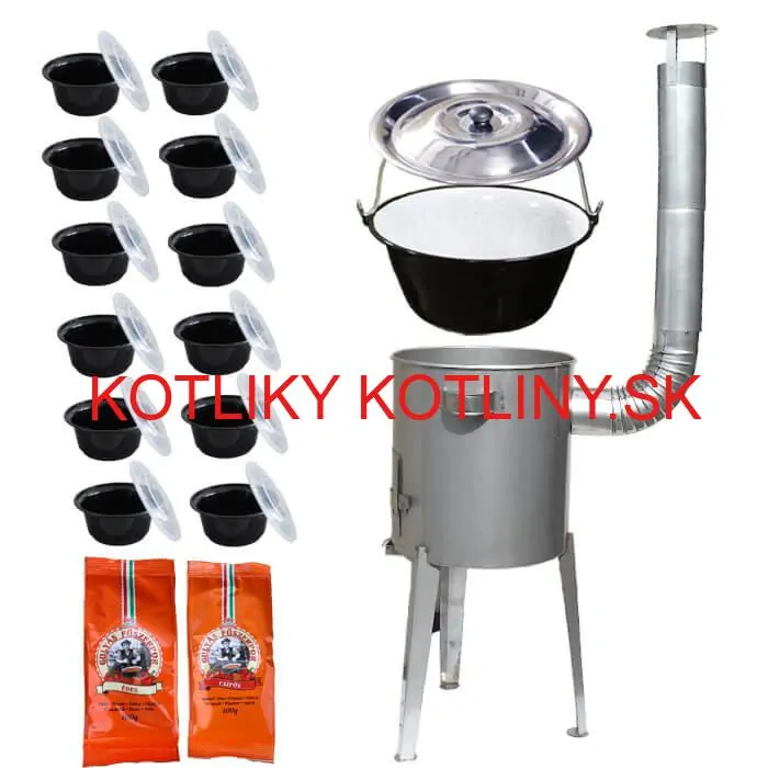 Smaltovaný kotlík 22 L (1,2 mm) + nerezová kotlina 42 cm LUXUS + misky 12 ks + 2 x korenie na guláš 100 g