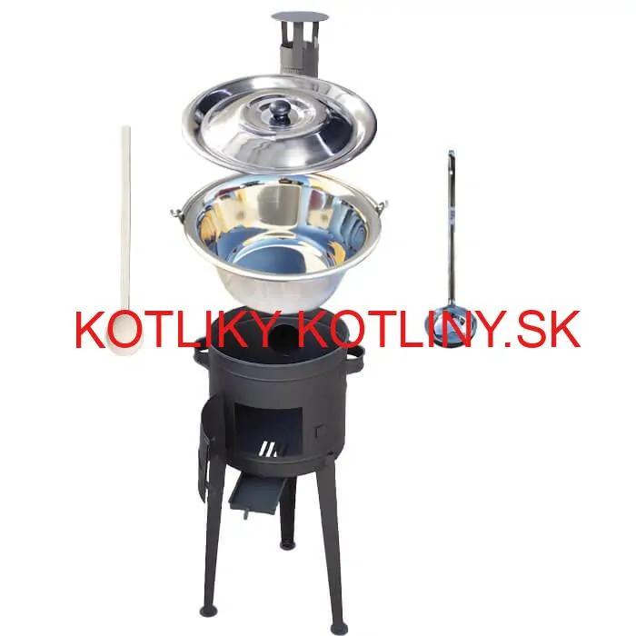 Nerezový kotlík 20 L (1,2 mm) INOX + vysoká žiaruvzdorná kotlina (2,0 mm) HODO 42 cm PLUS 600 + vareška + naberačka