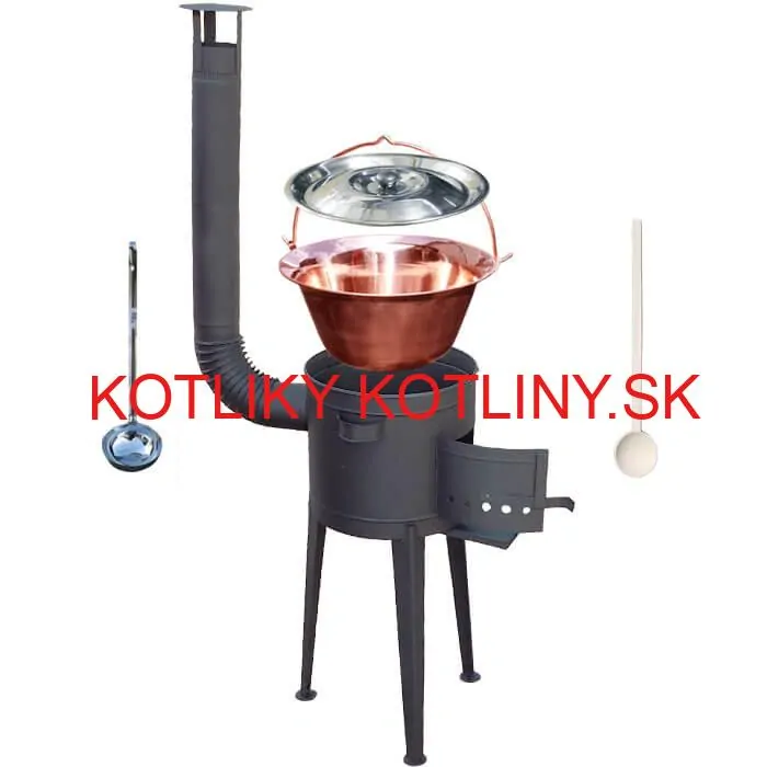 Medený kotlík 20 L (1,2 mm) + vysoká žiaruvzdorná kotlina (1,5 mm) HODO 42 cm PLUS 600 + vareška + naberačka