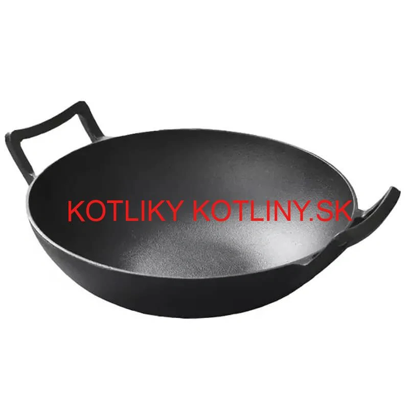 Liatinový čínsky wok 36,5 cm s drevenou pokrievkou