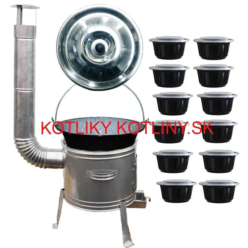 Smaltovaný kotlík 22 L + Nerezová kotlina 42 INOX + misky 12 ks