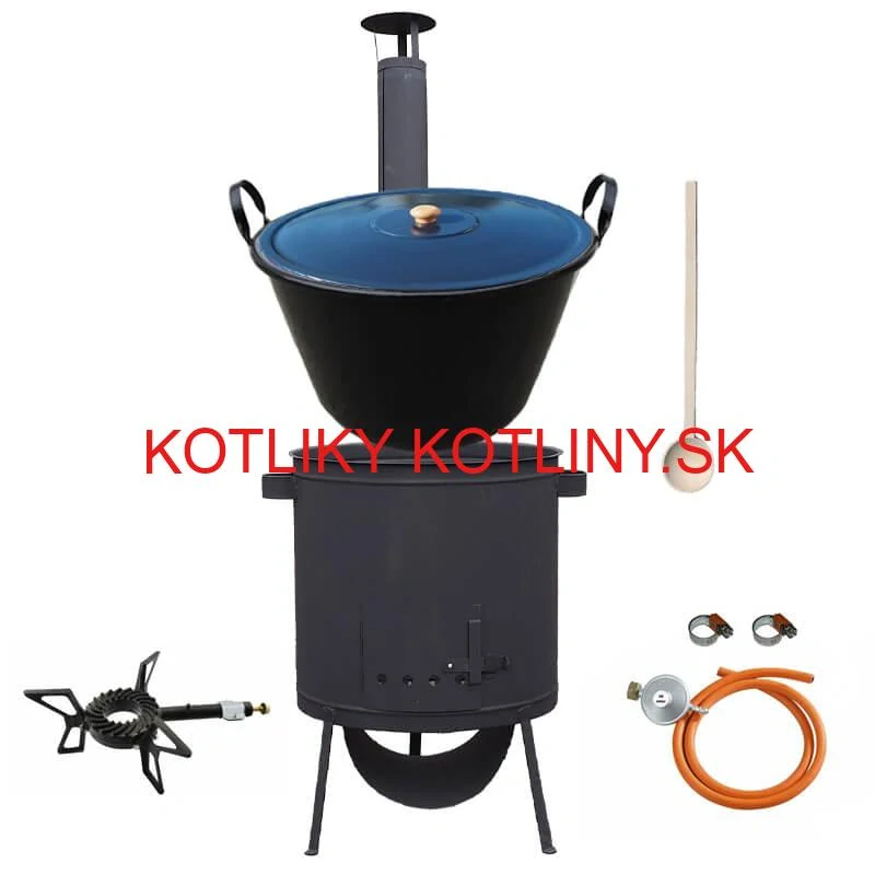Smaltovaný kotol 70 L na zabíjačku + žiaruvzdorná kotlina 53 PLUS 600 4 MM + horák 7,5 kW + vareška