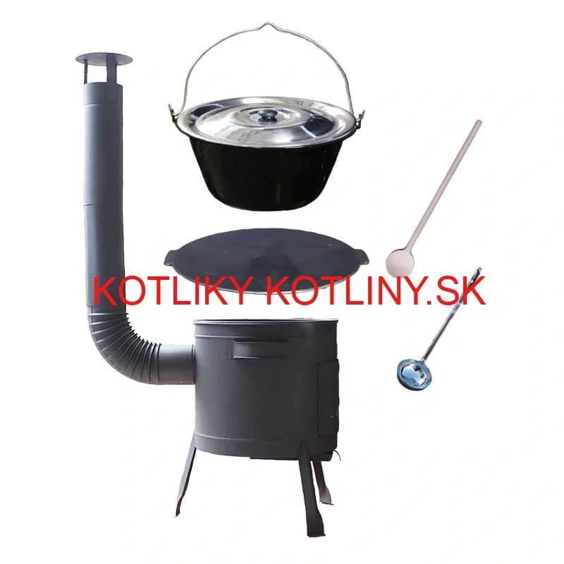 Smaltovaný kotlík 25 L + liatinová panvica 45 cm + nízka žiaruvzdorná kotlina 42 cm PLUS 600