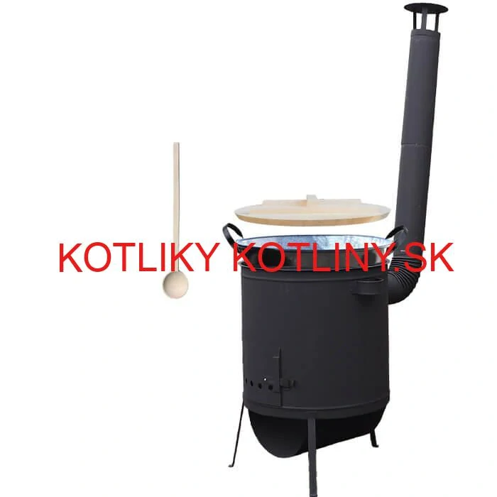 Zabíjačkový smaltovaný kotol 100 L, žiaruvzdorná kotlina 42 PLUS 600 4 MM, drevená pokrievka + vareška