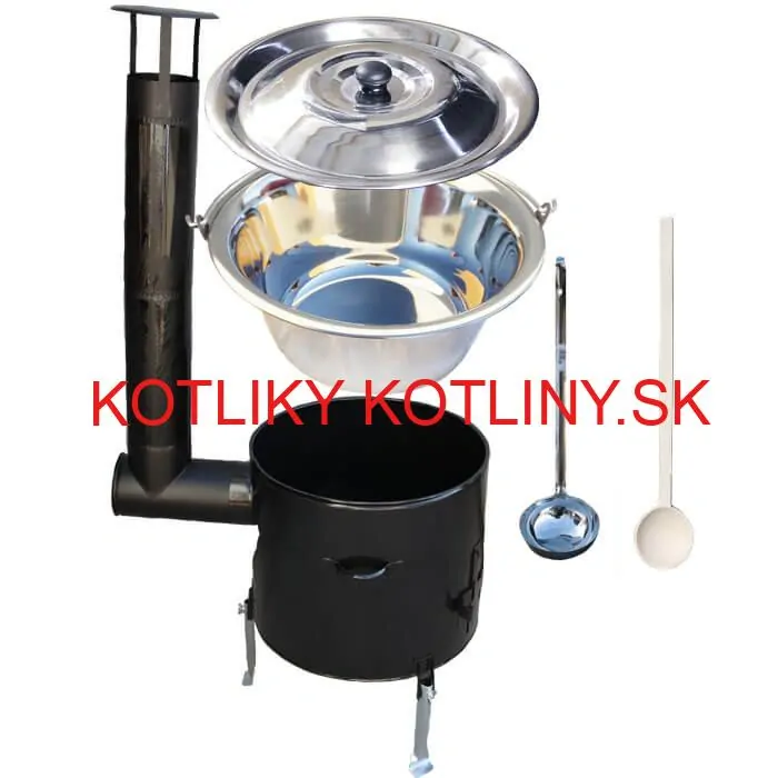 Antikorový kotlík 22 L (0,8 mm) + smaltovaná kotlina 42 cm + vareška a naberačka Easy party