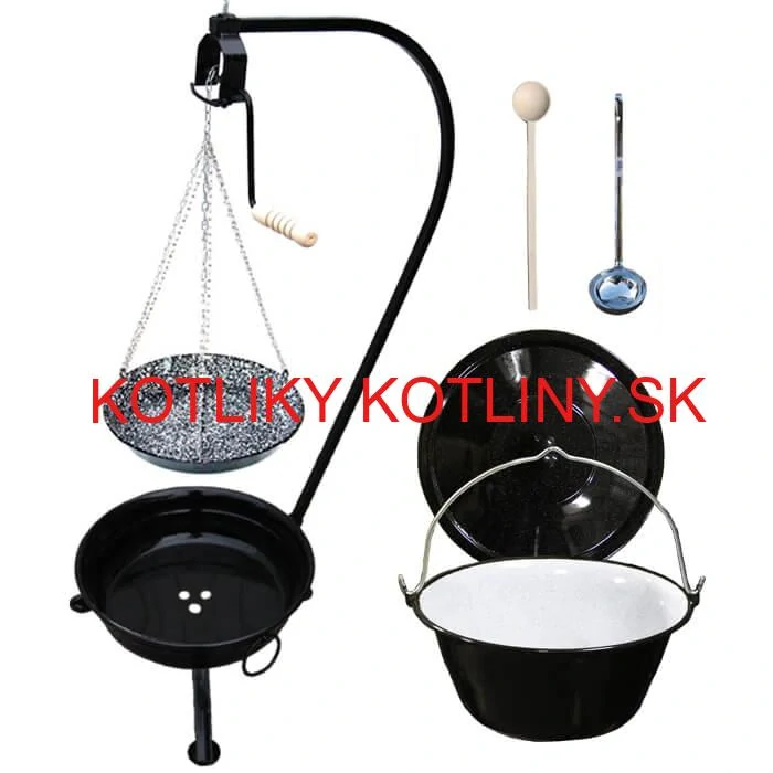 Smaltovaný kotlík 10 L (1,2 mm) + smaltovaná panvica + prenosné ohnisko