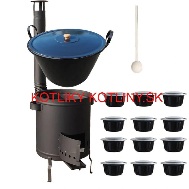 Smaltovaný kotol 60 L + hrubostenná kotlina 53 cm (2 mm) STRONG PLUS 600 + misky 12 ks
