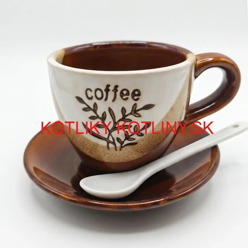 Keramický pohár na kávu 100 ml s podšálkou a lyžičkou COFFEE