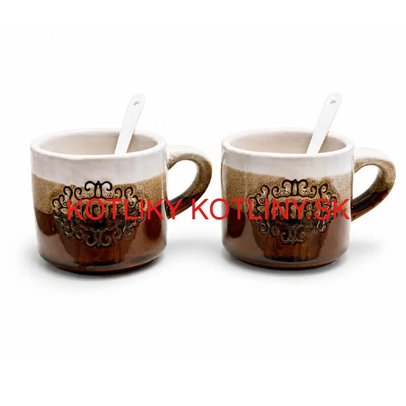 Keramické poháre na kávu 150 ml COFFEE s lyžičkami 2 ks