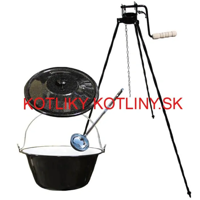 Smaltovaný kotlík 10 L + pokrievka + stojan s kladkou VAR