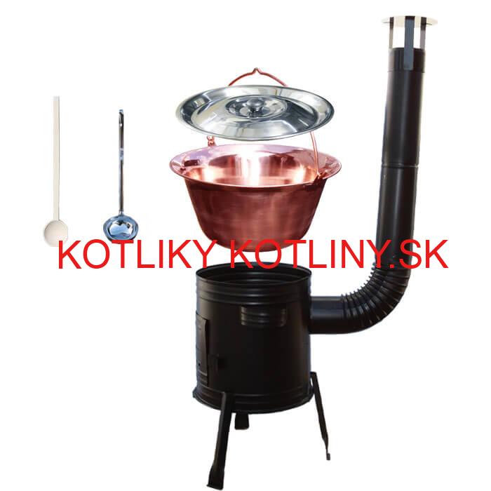 Medený kotlík 14 L (1,2 mm) + kovová kotlina 36 CLASSIC (KOV) + vareška a naberačka PARTY