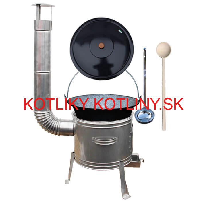 Smaltovaný kotlík 10 L (1,2 mm) + nerezová kotlina 31 cm + vareška a naberačka TOPLUX