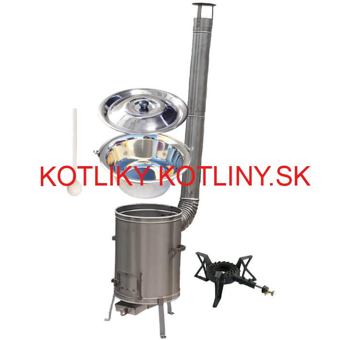 Antikorový kotlík 10 L (1,2 mm) + nerezová kotlina 36 cm + liatinový horák 7 kW, vareška LUX