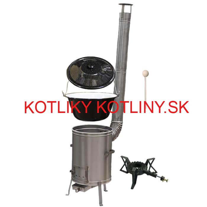 Smaltovaný kotlík 13 L (1,2 mm) + nerezová kotlina 36 cm + liatinový horák 7 kW, vareška LUX