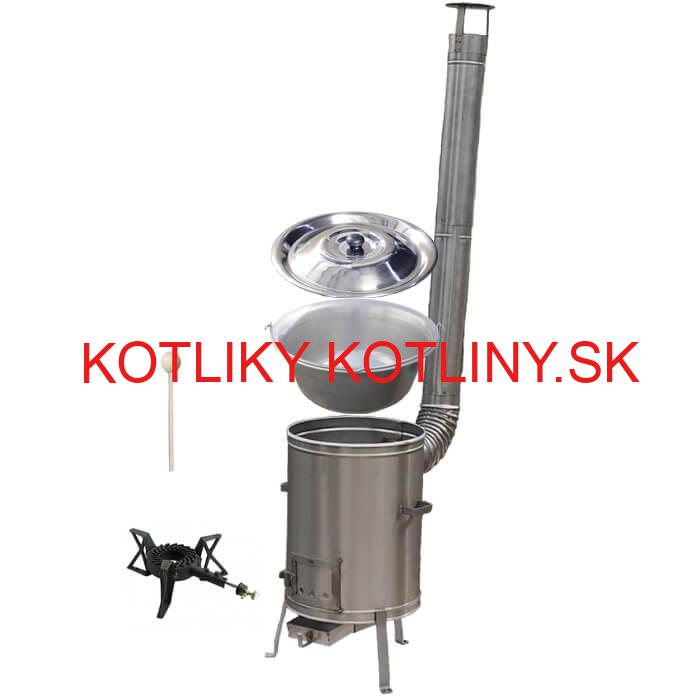 Nerezový kotlík 15 L (1,5 mm) + nerezová kotlina 36 cm + liatinový horák 7 kW, vareška LUX