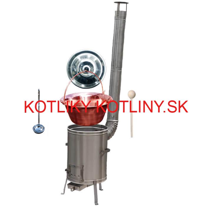 Medený kotlík 20 L (1,2 mm) + nerezová kotlina 42 cm + vareška a naberačka LUX