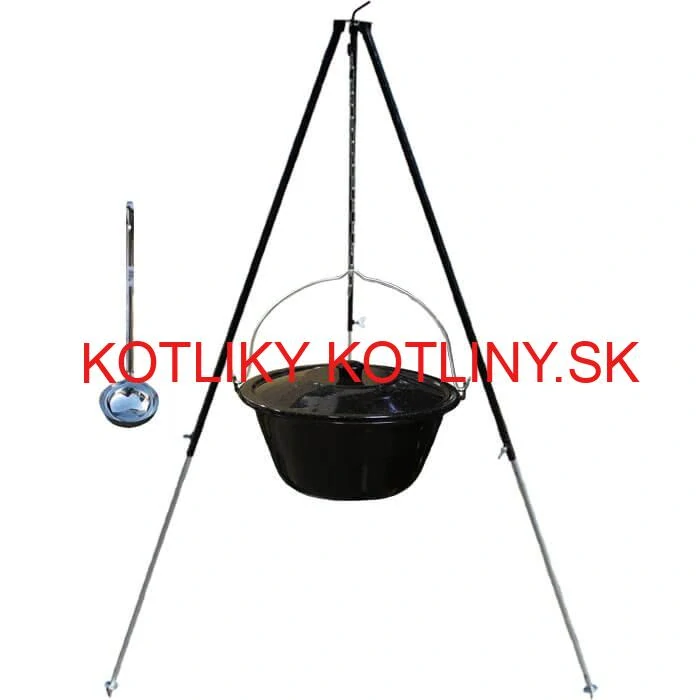 Smaltovaný kotlík 30 L + pokrievka + teleskopická trojnožka 1,40 m