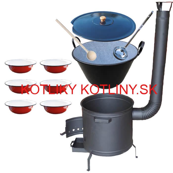 Smaltovaný kotol 50 L + smaltované taniere 6 ks PLUS 600