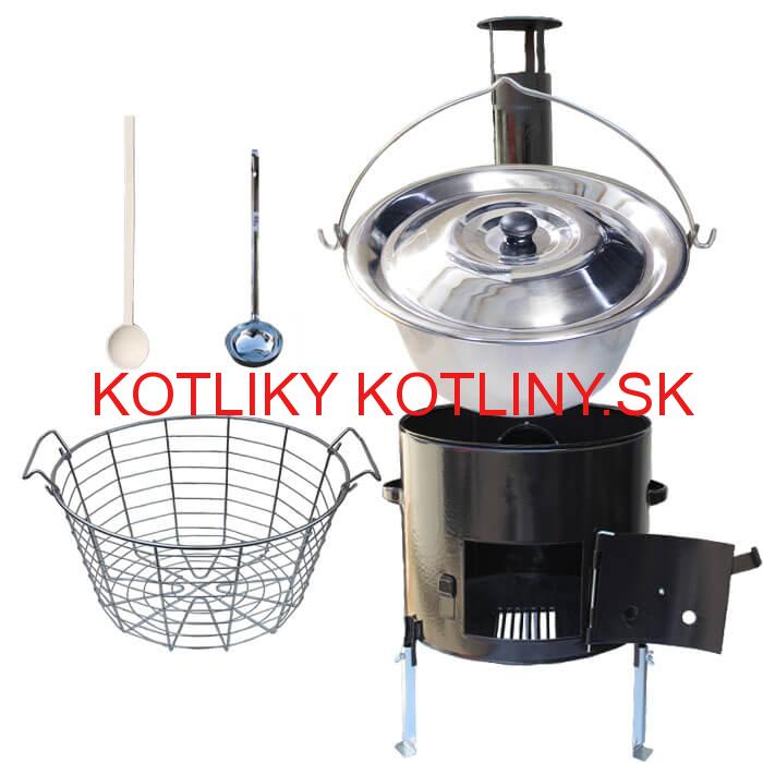 Nerezový kotlík 30 L (1,2 mm) + drôtený kôš + smaltovaná kotlina 45 Easy party (SMALT)