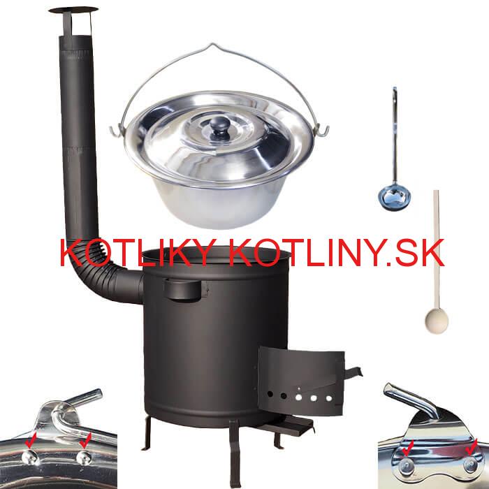 Nerezový kotlík 30 L (0,8 mm) zosilnený s nitmi + hrubostenná (1,5 mm) a žiaruvzdorná kotlina 45 PLUS 600