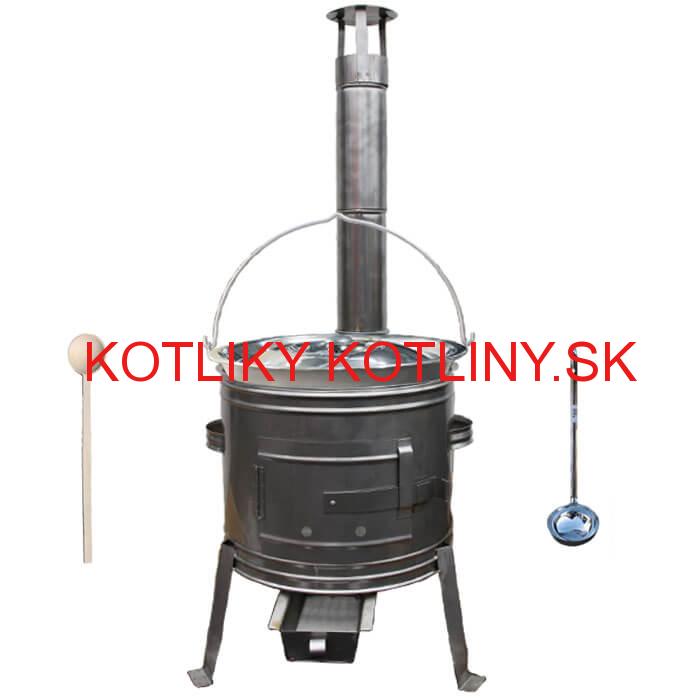 Železný kotlík 30 L (0,75 mm) + nerezová kotlina 45 cm + vareška a naberačka TOPLUX