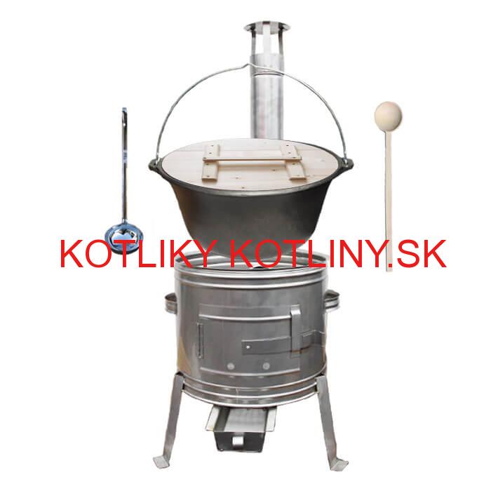 Liatinový kotlík 22 L ( 0,8 cm) + nerezová kotlina 45 cm + vareška a naberačka TOPLUX