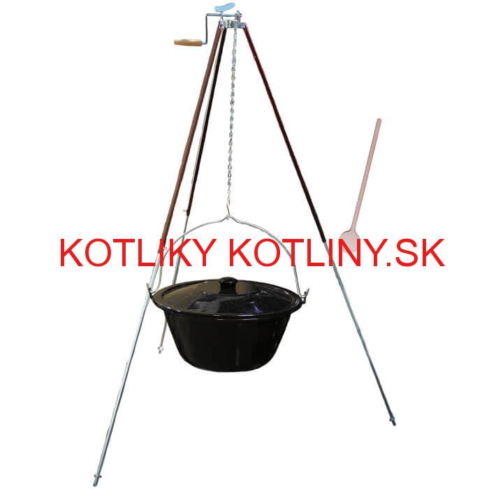 Smaltovaný kotlík 25 L (1,2 mm) + teleskopická trojnožka s poistnou kladkou + pokrievka