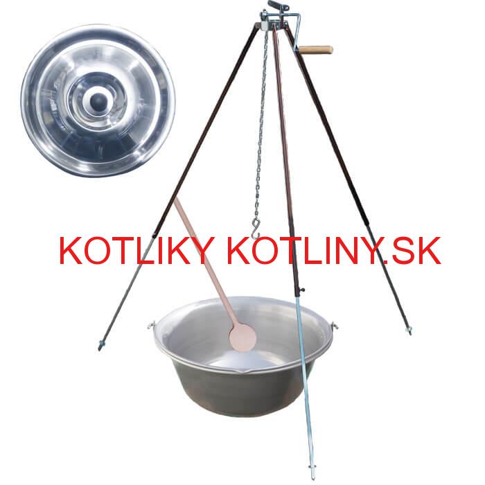 Nerezový kotlík 15 L (1,5 mm) + teleskopická trojnožka s poistnou kladkou + pokrievka