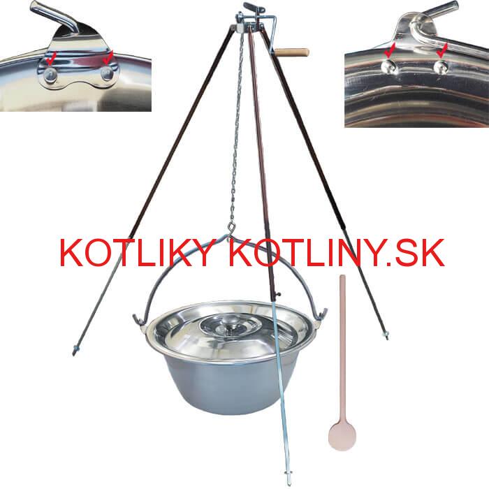 Antikorový kotlík 30 L (0,8 mm) s nitmi + teleskopická trojnožka s poistnou kladkou + pokrievka